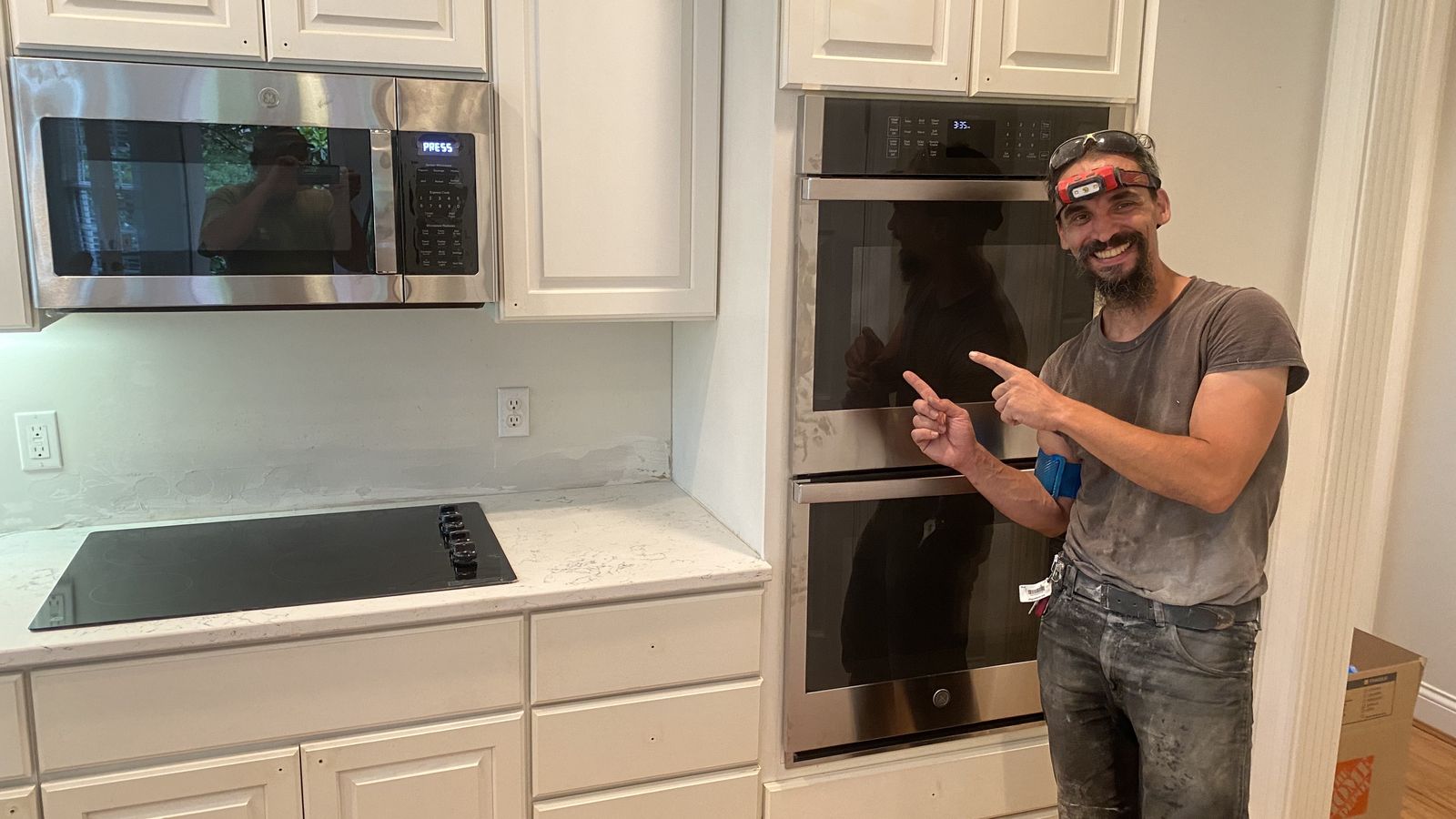 Finished kitchen appliance install — double wall oven, cooktop and microwave